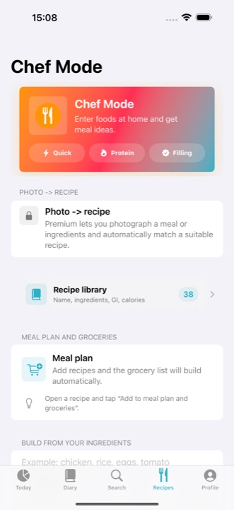 Recipe feature screen